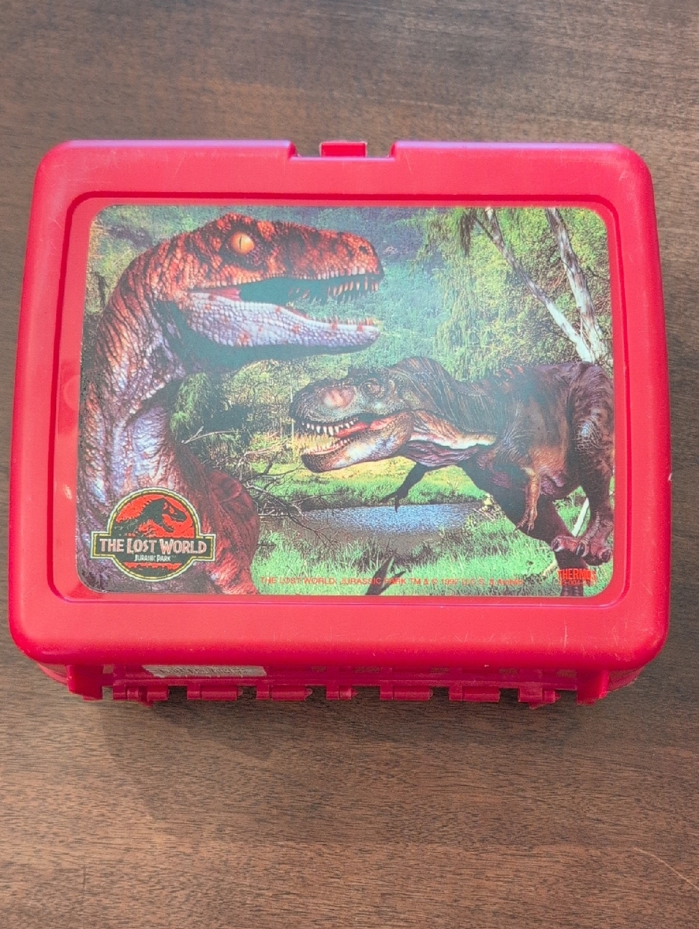 Vintage Red Jurassic Dinosaur The Lost World Lunch Box Storage Case